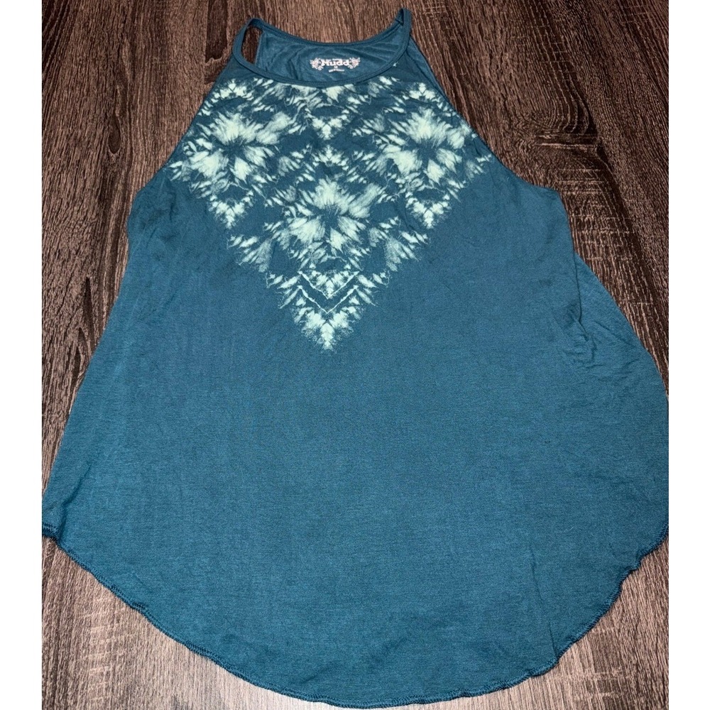 Mudd Women's M Teal Tie Dye Sleeveless High Neck Tank Top Boho Style